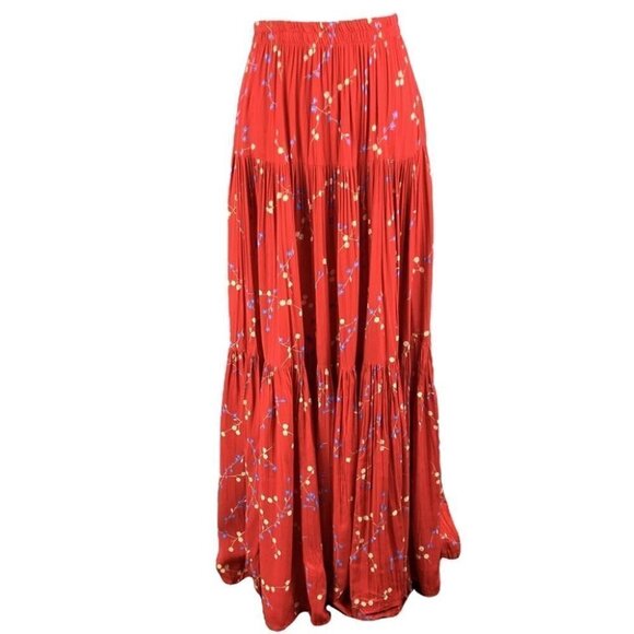 Country works skirt small red floral maxi vintage 80s 90s cottage core granny